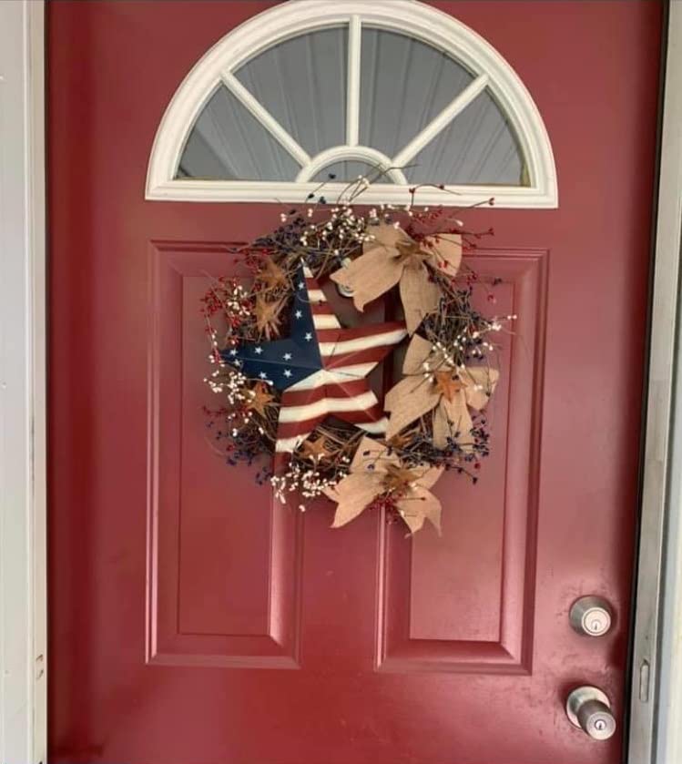 Why Decor Metal Barn Star, Patriotic American Flag Wall Decoration Outdoor Indoor Hanging Wall Art 4th of July Memorial Day Veterans Day Gift for Man Star Ornament Home Decor 22 Inch(D) - Image 3